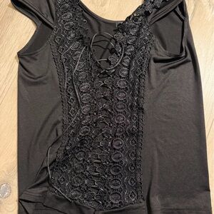 Chic Black Lace-Up Women's Blouse